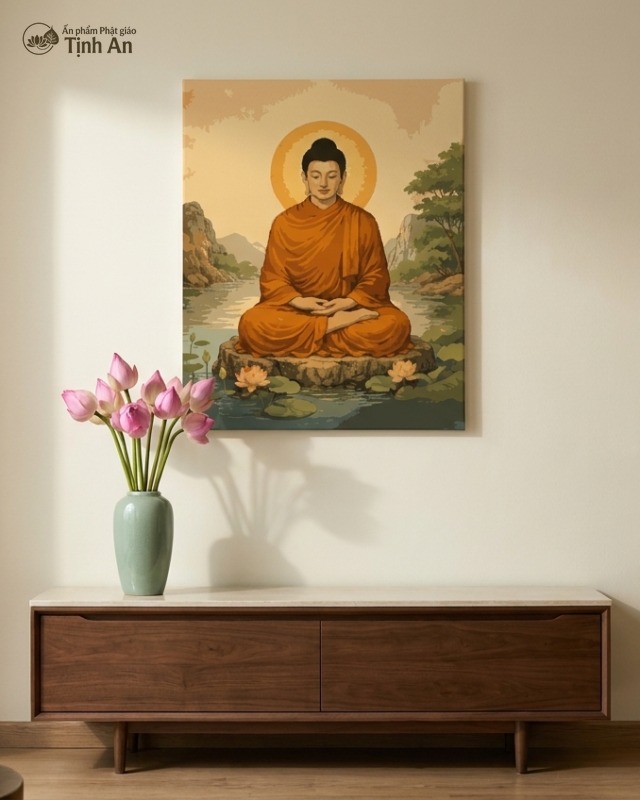 Đức Phật Thích Ca toạ thiền bên dòng nước